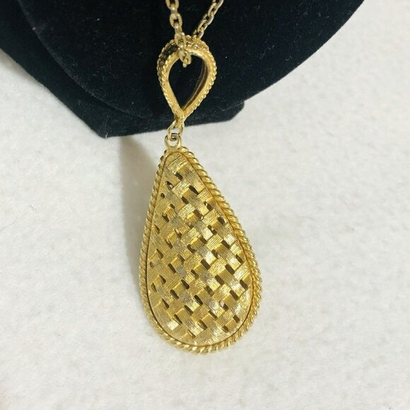 Teardrop Pendant Filigree Necklace Chain Long 26" Gold Byzantine Artisan Retro - Picture 3 of 12